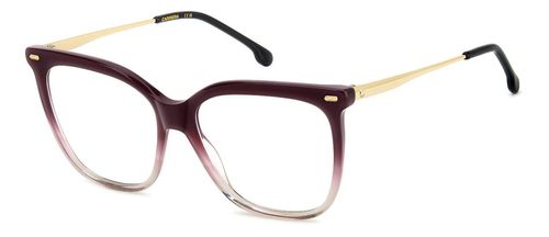 Classic style women's eyewear with plum and grey rectangular shaped acetate front face with gold coloured metal arms with fixed hinged temples - image view 1