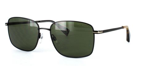 Men's black & gold designer, square shaped sunglasses frame with fixed hinge temples leading to matching arms with tortoise and black cheque acetate ear tips - image view 1