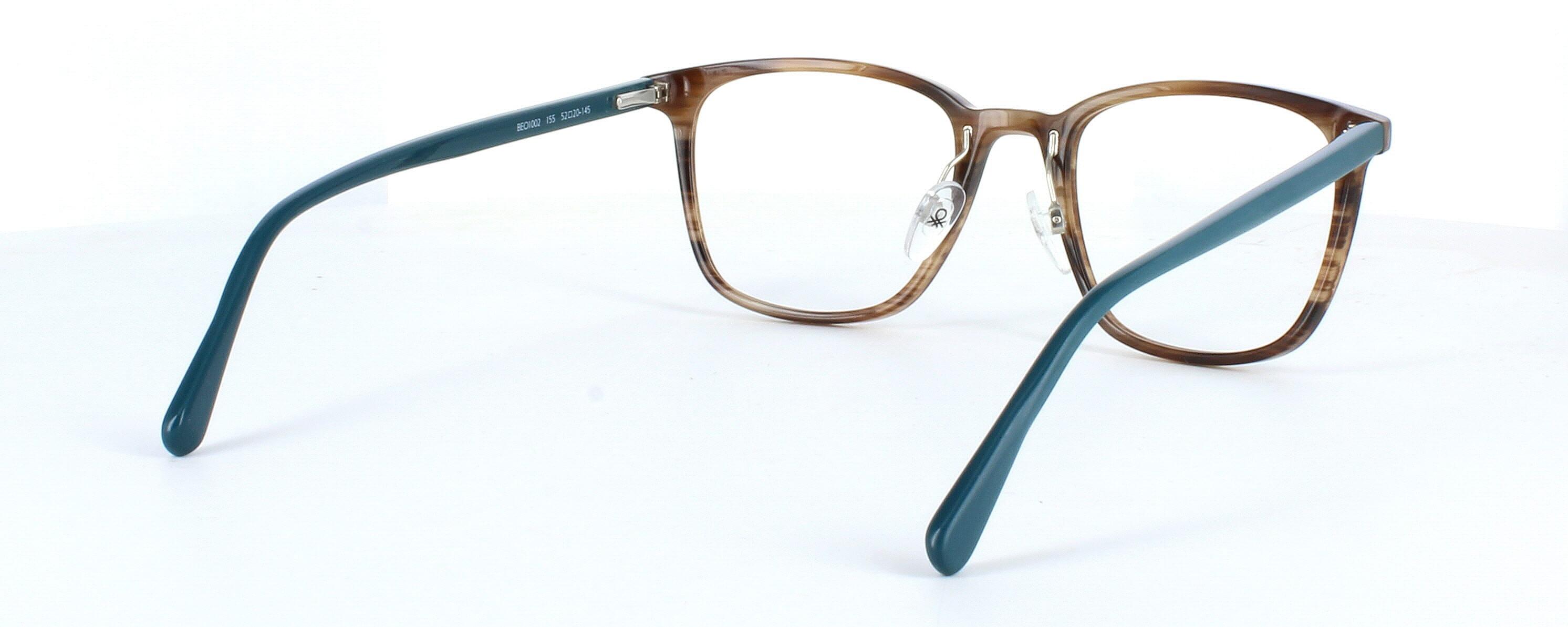 Benetton BEO1002 155 - Unisex hand made acetate glasses with tortoise face and matt turquoise sprung hinged arms - image view 4