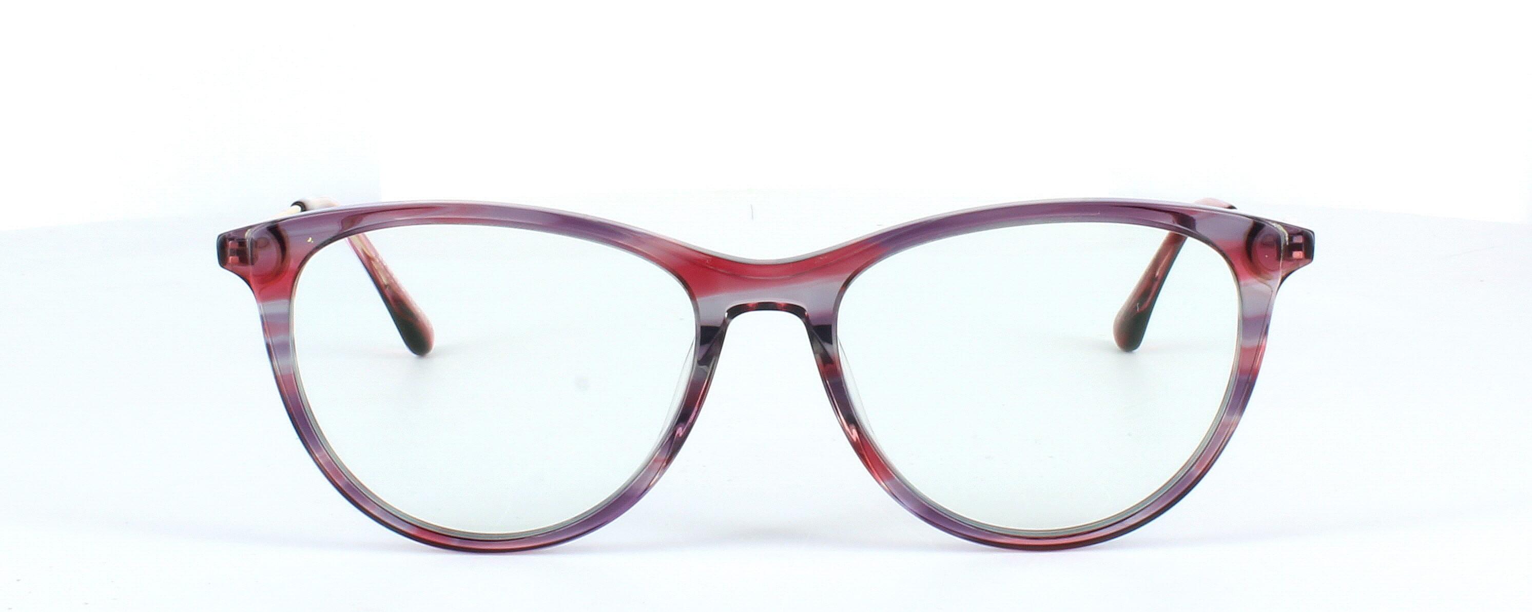 Edward Scotts BJ9201 C618 - Women's oval shaped shiny pink, purple and grey acetate glasses with gold metal spring hinged arms - image view 2