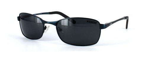Pioneer Sunglasses - Aimee is a women's wrap style sunglass with sprung hinge temples and polarised grey lenses in matt blue - image view 1