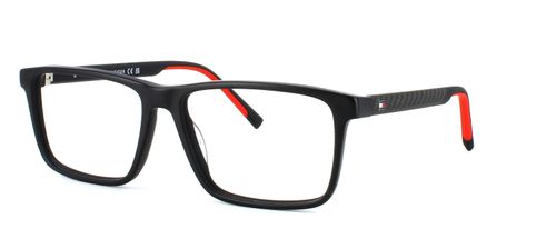 Masculine rectangular shaped frame with rubber coated ear tips, sprung hinges and carbon inserts at the temples - image view 1