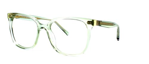 Ladies round shaped acetate frame with a fixed hinge supporting matching crystal green arms - image view 1