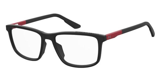 Men's full rim acetate in black with red polyamide injected temples, a rectangular shaped front face and sprung hinged temples - image view 1