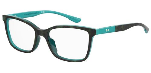 Women's eco-friendly acetate glasses in havana and turqoise with foil logo at the temples and laminated accents at the ear tips and temples - image view 1