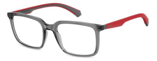 Here presented in grey is a unisex, eco friendly, bio-polyamide square shaped glasses with bio-rubber temples for great grip when undertaking an active lifestyle