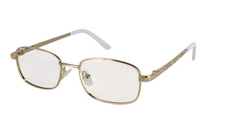 Grace - Women's gold coloured rectangular shaped metal frame with patterned arms and sprung hinged temples - image view 1