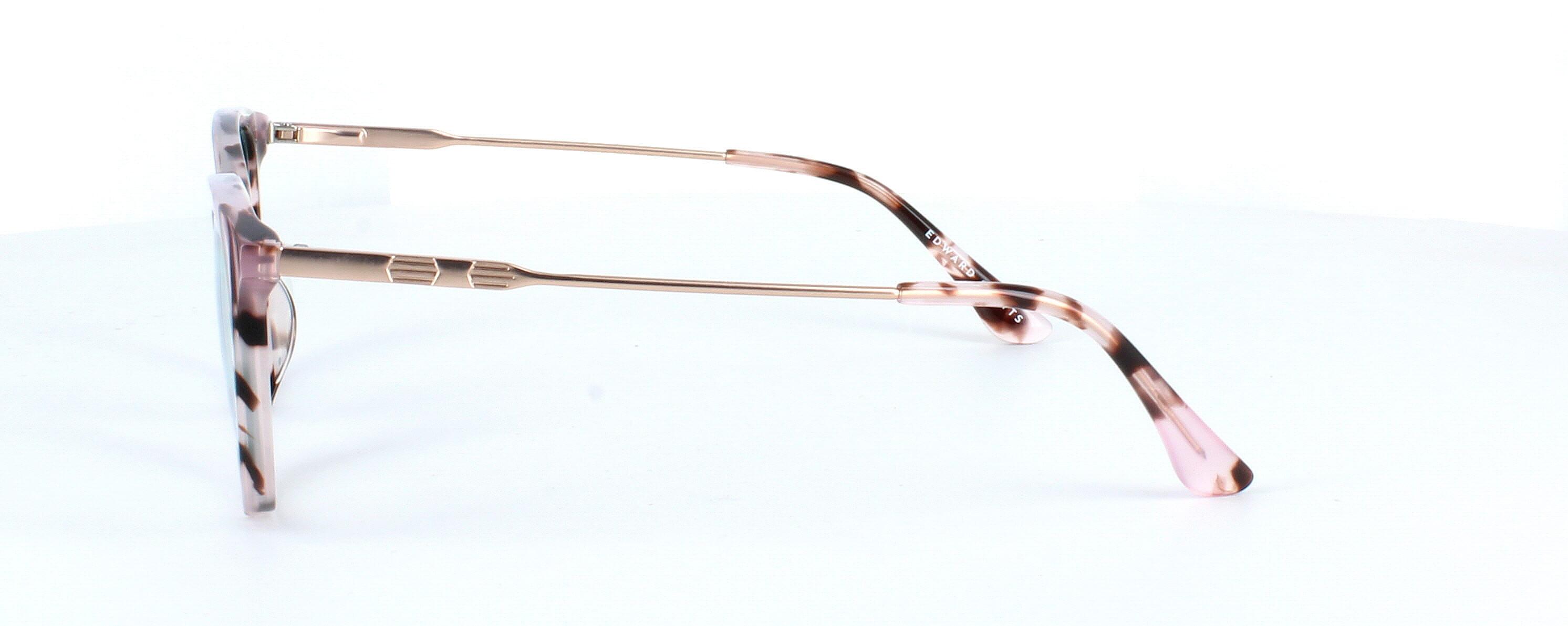 Edward Scotts BJ9202 C617 - Women's oval shaped shiny tortoise acetate glasses with gold metal spring hinged arms - image view 2