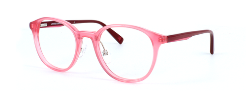 Benetton BEO1007 283 - Women's round plastic crystal pink glasses frame with sprung hinged burgundy arms - image view 1