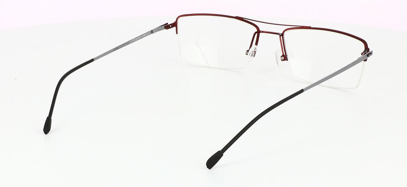 Gerosa - Gent's semi-rimless glasses frame with burgundy metal face and shiny gunmetal arms - image view 4