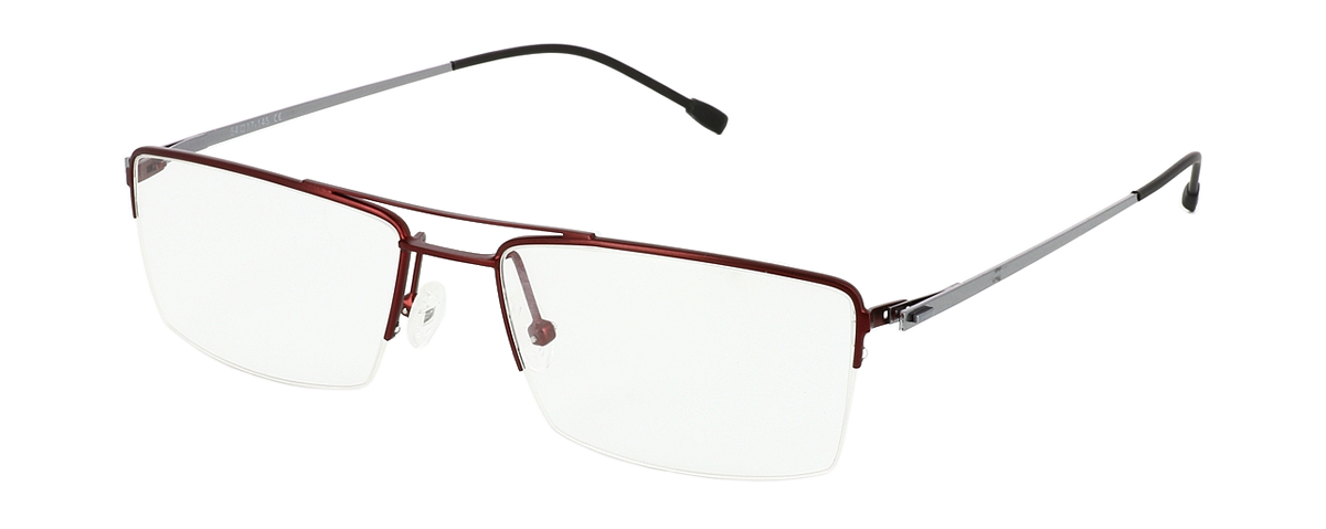 Gerosa - Gent's semi-rimless glasses frame with burgundy metal face and shiny gunmetal arms - image view 1