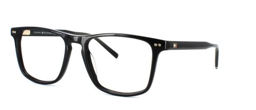 Black unisex acetate glasses frame with rectangular shaped lenses and quality fixed hinges - image view 1