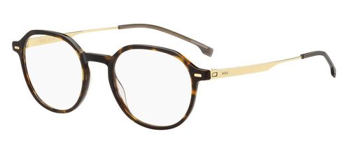 Unisex round shaped acetate glasses with a havana coloured front face and gold stainless steel arms - image view 1