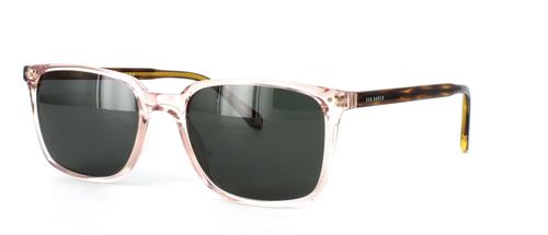 Unisex crystal blush & tortoise acetate designer sunglasses frame with barrel hinge temples leading to shiny tortoise acetate arms - image view 1