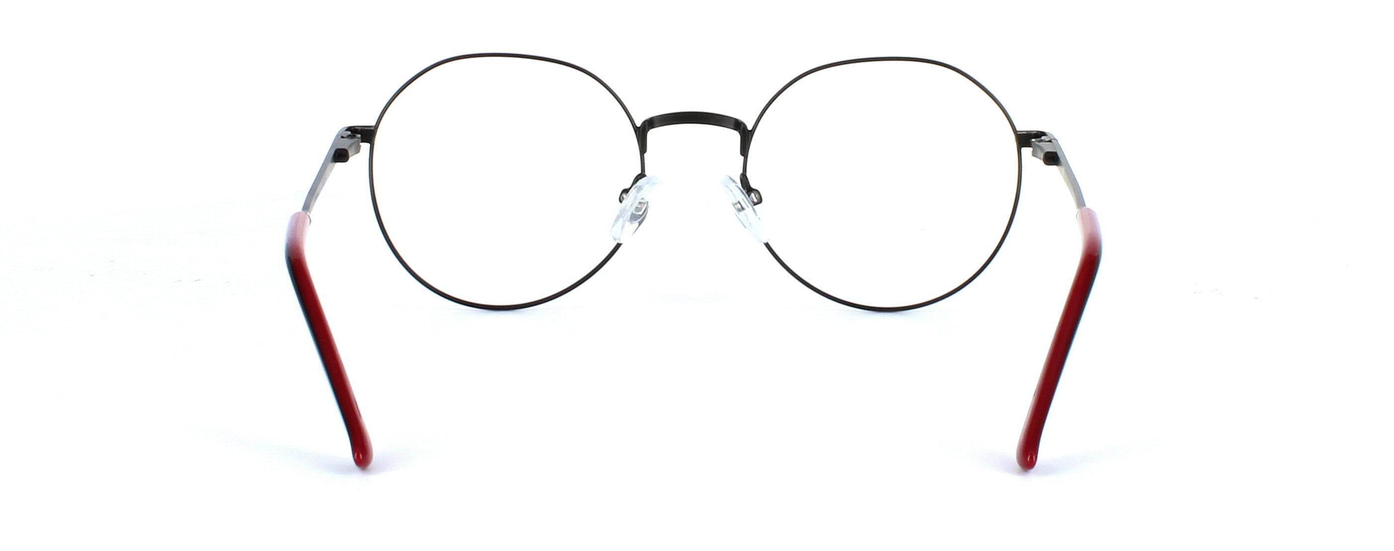 Round shaped unisex metal glasses in black with red arm tips - image view 3