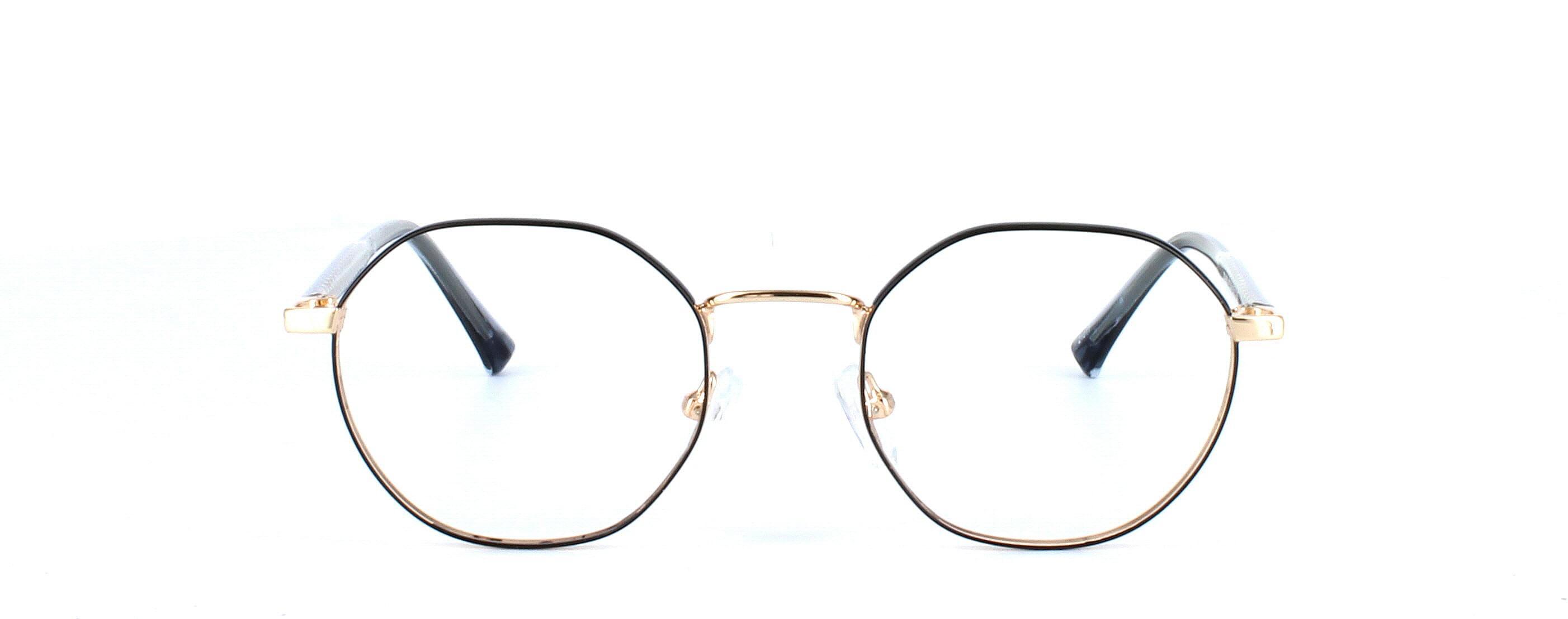 Cassiopeia - ladies hexagonal 2-tone metal glasses frame here in black & gold - image view 5