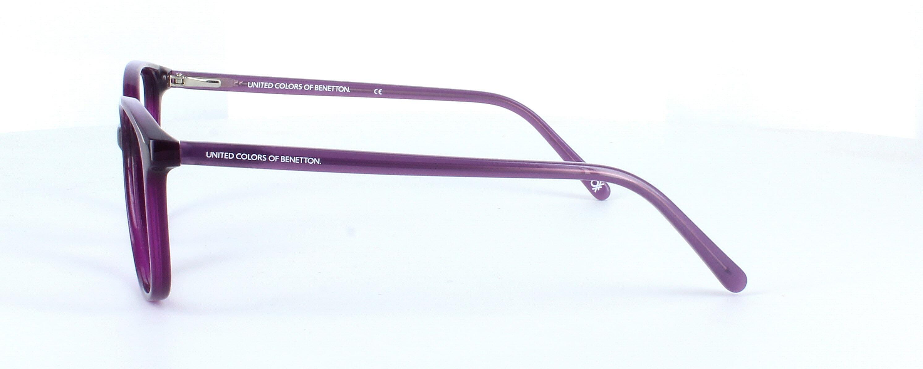 Benetton BEO1031 238 - Women's plastic glasses frame with purple front face and matching sprung hinged arms - image view 3