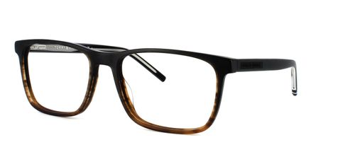 Gent's timeless acetate here in matt black and horn with rectangular shaped lenses with embossed TH logo on the temples and iconic flag on the ear tips image view 1
