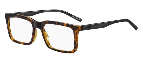 Men's bold style, rectangular shaped havana coloured eco-cellulose full-rim frame with sprung hinged temples supporting dark grey eco-cellulose arms - image view 1