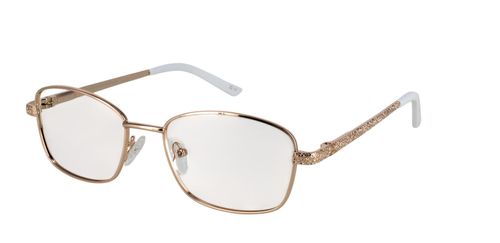 Macey - Matt Gold women's rectangular metal full rim optical frames in gold with sprung hinges - image view 1