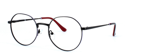 Round shaped unisex metal glasses in black with red arm tips - image view 1