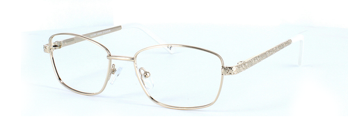 Sophia - Ladies full-rim metal glasses here presented in gold with white ear tips - image view 1