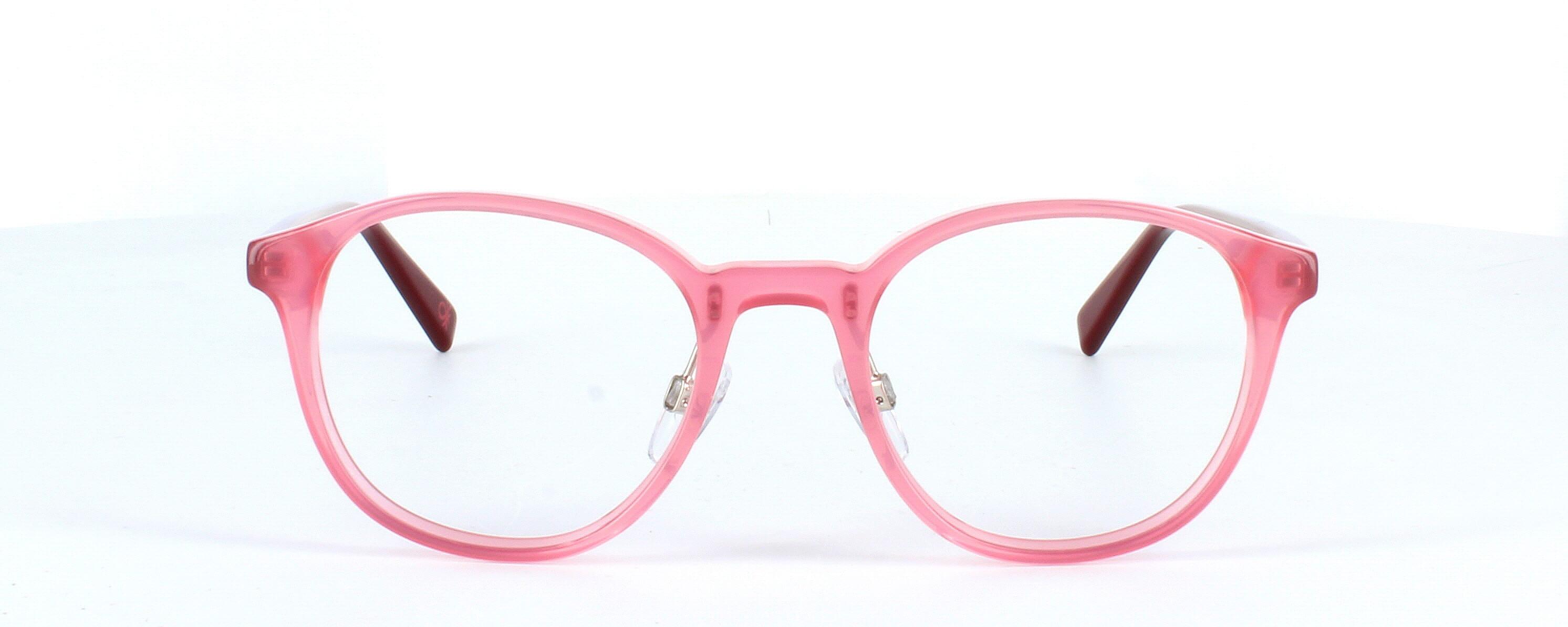 Benetton BEO1007 283 - Women's round plastic crystal pink glasses frame with sprung hinged burgundy arms - image view 2