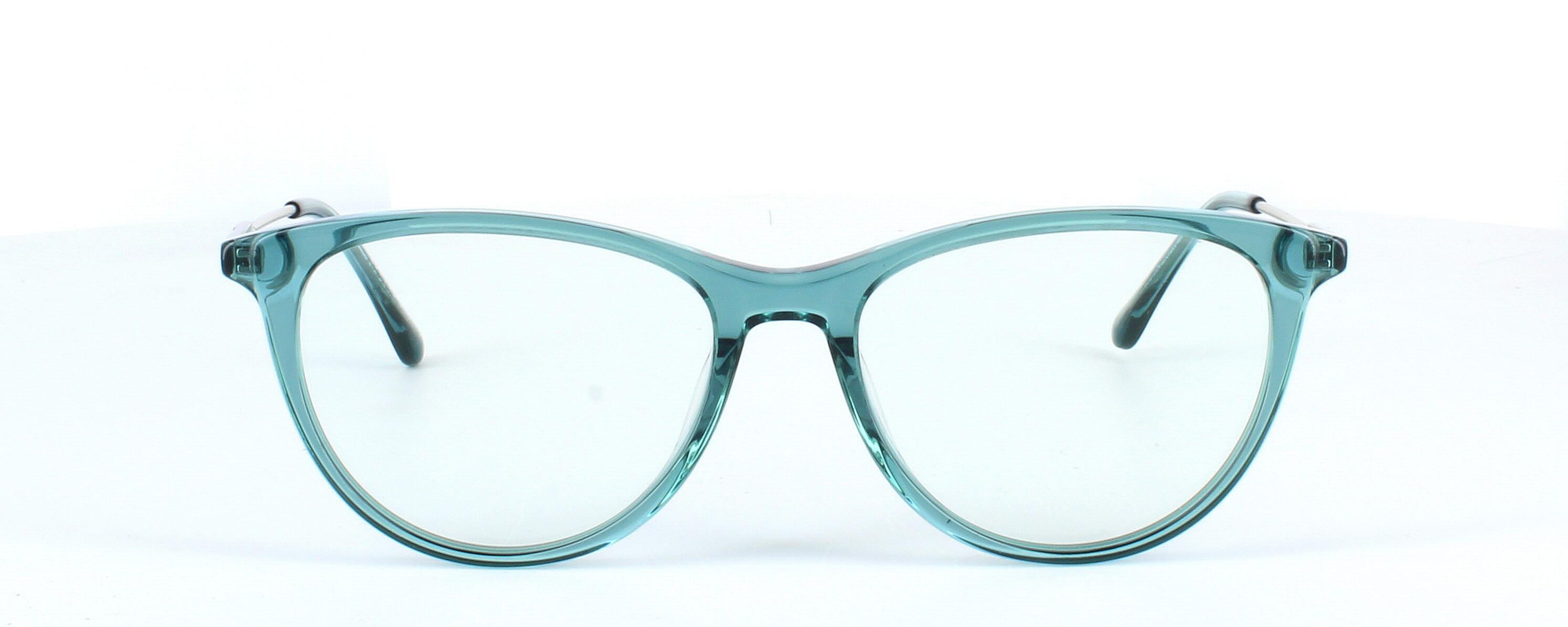 Edward Scotts BJ9201 C43 - Women's oval shaped shiny turquoise acetate glasses with gold metal spring hinged arms - image view 2