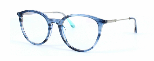 Edward Scotts BJ9201 C616 - Women's round shaped shiny blue acetate glasses with gold metal spring hinged arms - image view 1