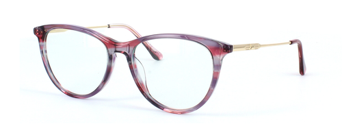 Edward Scotts BJ9201 C618 - Women's oval shaped shiny pink, purple and grey acetate glasses with gold metal spring hinged arms - image view 1