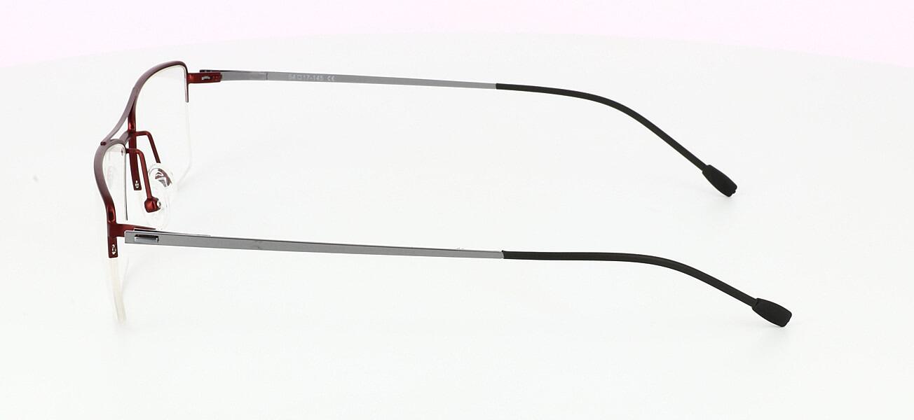 Gerosa - Gent's semi-rimless glasses frame with burgundy metal face and shiny gunmetal arms - image view 2