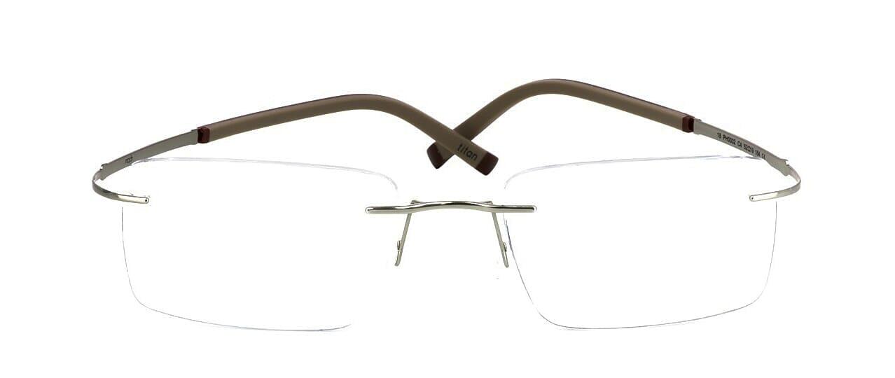 Panza - Light gold and brown unisex rimless titanium glasses with flexi arms - image view 5