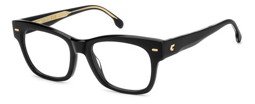 Women's rectangular shaped bold retro style acetate glasses in black with gold detailing - image view 1