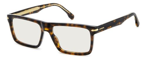Men's havana and gold rectangular acetate glasses with 5 barrel hinges with the brand logo etched in the temple - image view 1