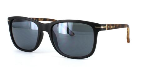 Unisex shiny black & tortoise acetate designer sunglasses frame with fixed hinge temples leading to matt tortoise acetate arms - image view 1