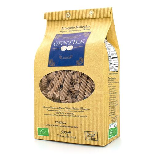 GENTILE Organic Whole Durum Wheat Semolina pasta 500g "Fusilli - 10 minutes"