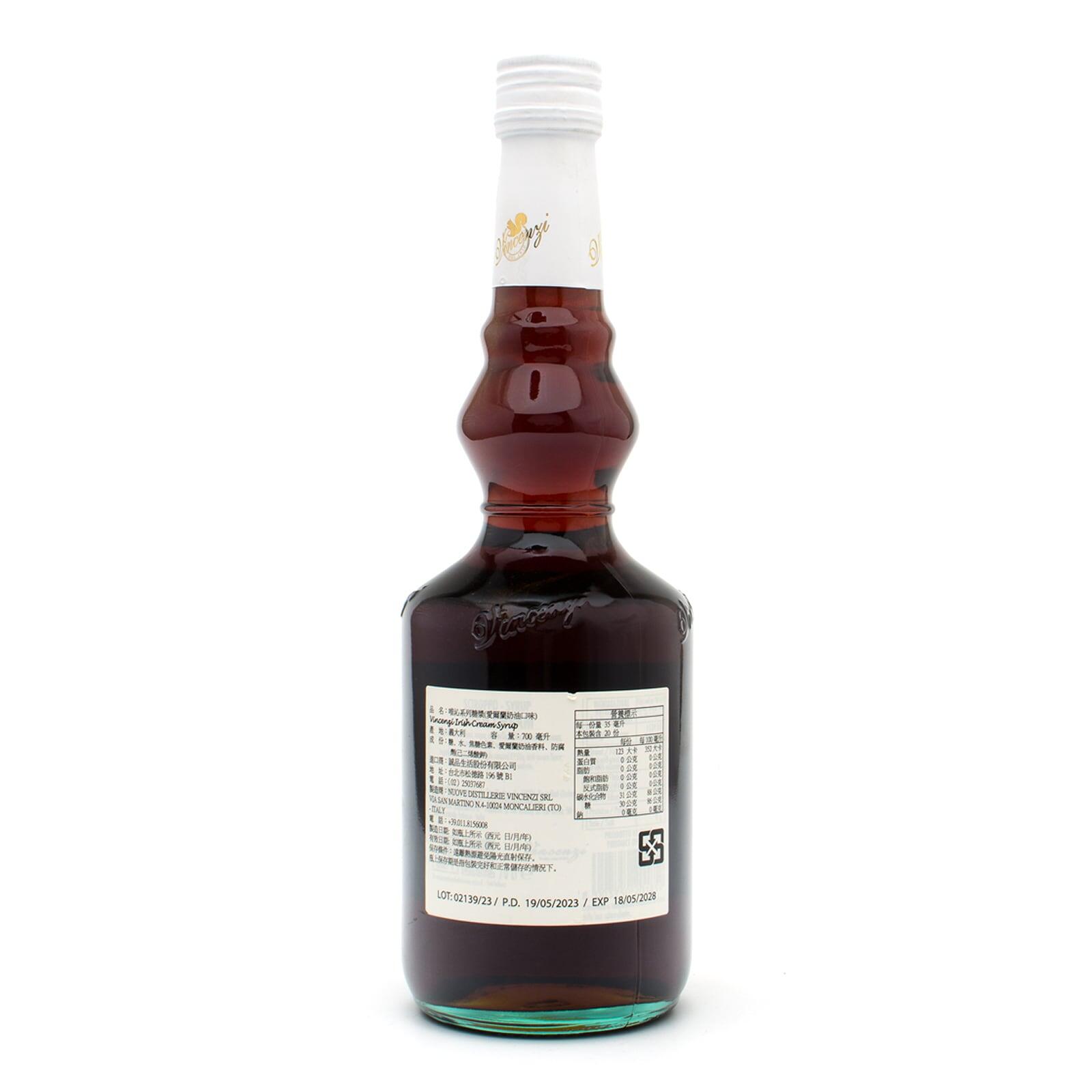 Vincenzi Irish Cream Syrup 700 ml glass bottle, back