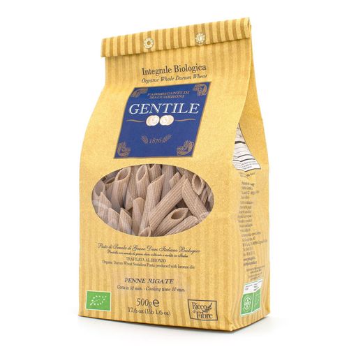 GENTILE Organic Whole Durum Wheat Semolina pasta 500g "Penne Rigate - 10 minutes"