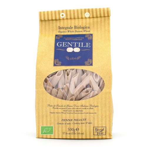 GENTILE Organic Whole Durum Wheat Semolina pasta 500g "Penne Rigate - 10 minutes" – additional view
