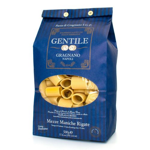 GENTILE Durum Wheat Semolina pasta 500g "Mezze Maniche Rigate - 13 minutes"