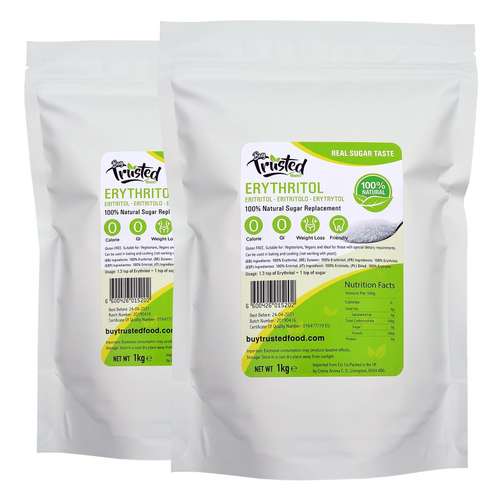 Erythritol 2kg - ZERO Calorie 100% Natural Sugar Replacement – product label