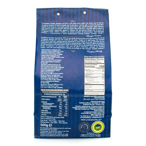 GENTILE Durum Wheat Semolina pasta 500g "Mezze Maniche Rigate - 13 minutes" – additional view 2
