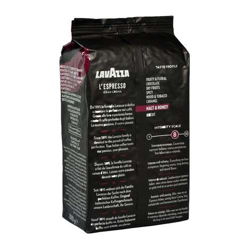 Lavazza Gran Crema Espresso Coffee Beans 1 kg – back of packaging