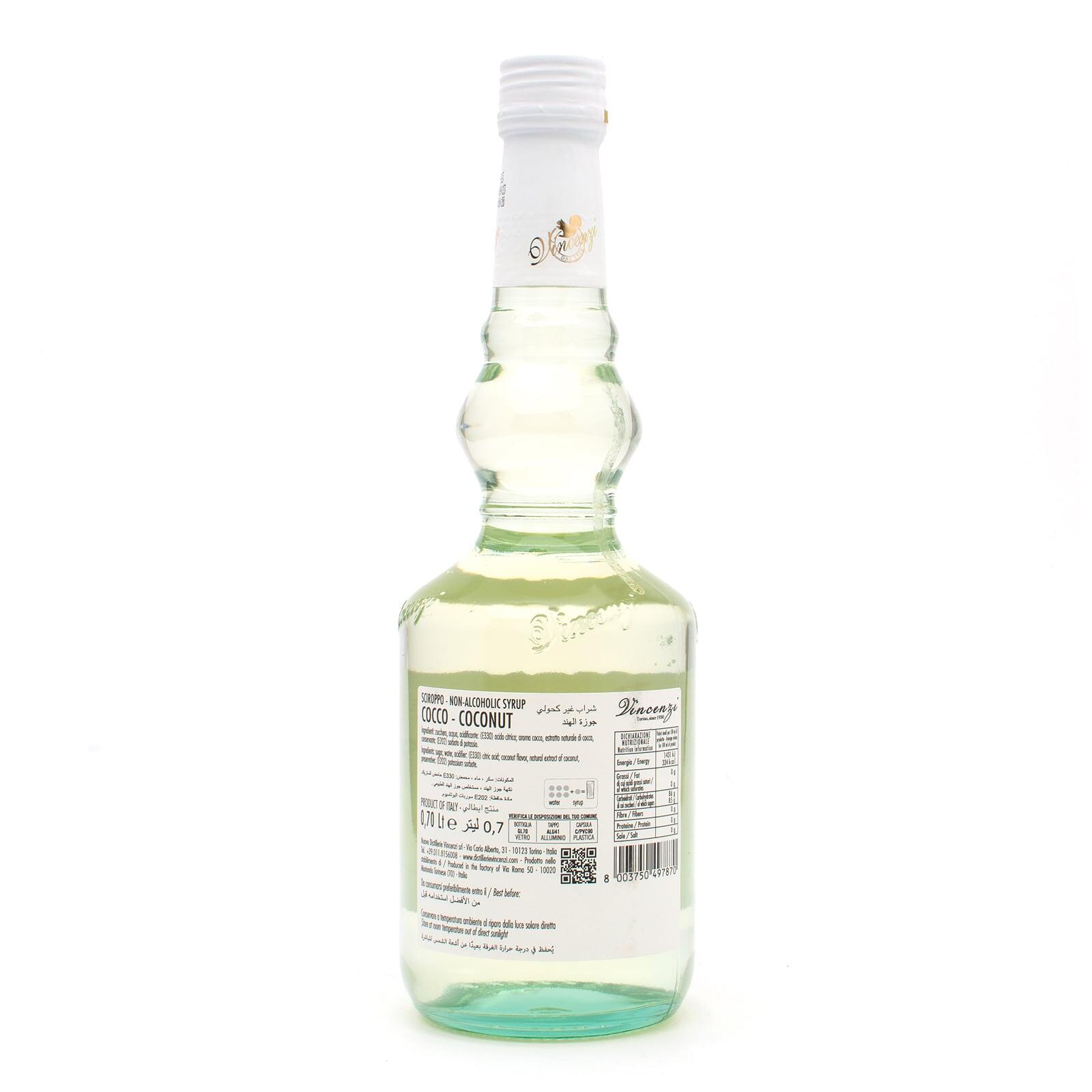Vincenzi Coconut Syrup 700 ml glass bottle, back