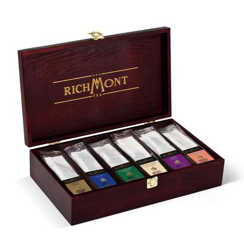 Richmont Tea 6 Compartment Wooden Box-Display & 72 Mixed Premium Teas – product packaging