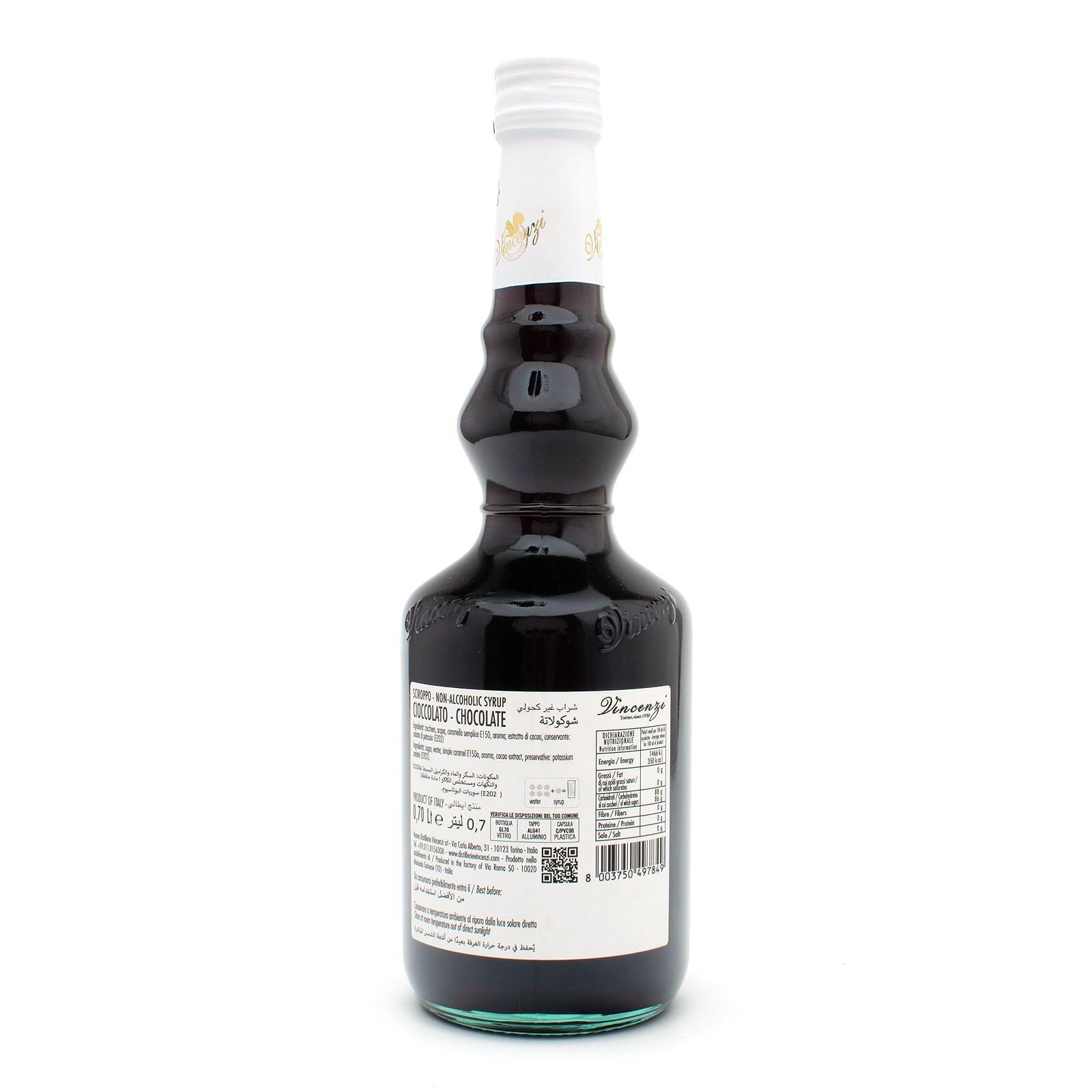 Vincenzi Chocolate Syrup 700 ml glass bottle, back