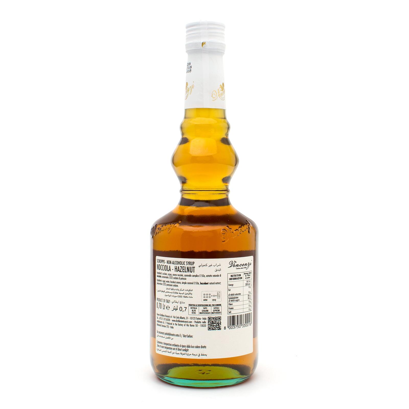 Vincenzi Hazelnut Syrup 700 ml glass bottle, back
