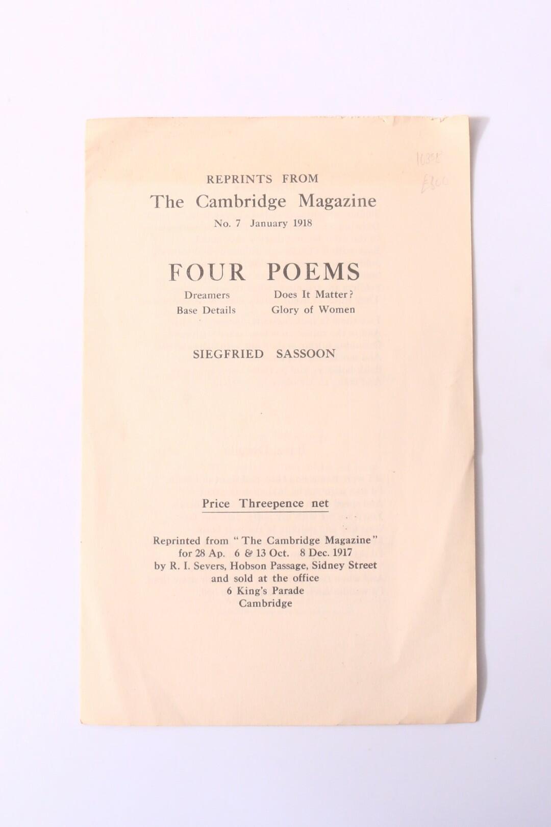 Siegfried Sassoon - Four Poems [Dreamers, Base Details, Does It Matter?, Glory of Women] - The Cambridge Magazine, 1918, First Edition.