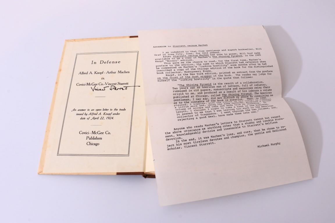 Vincent Starrett and Arthur Machen - Starrett vs. Machen: A Record of Discovery and Correspondence - Autolycus Press, 1977, Limited Edition.