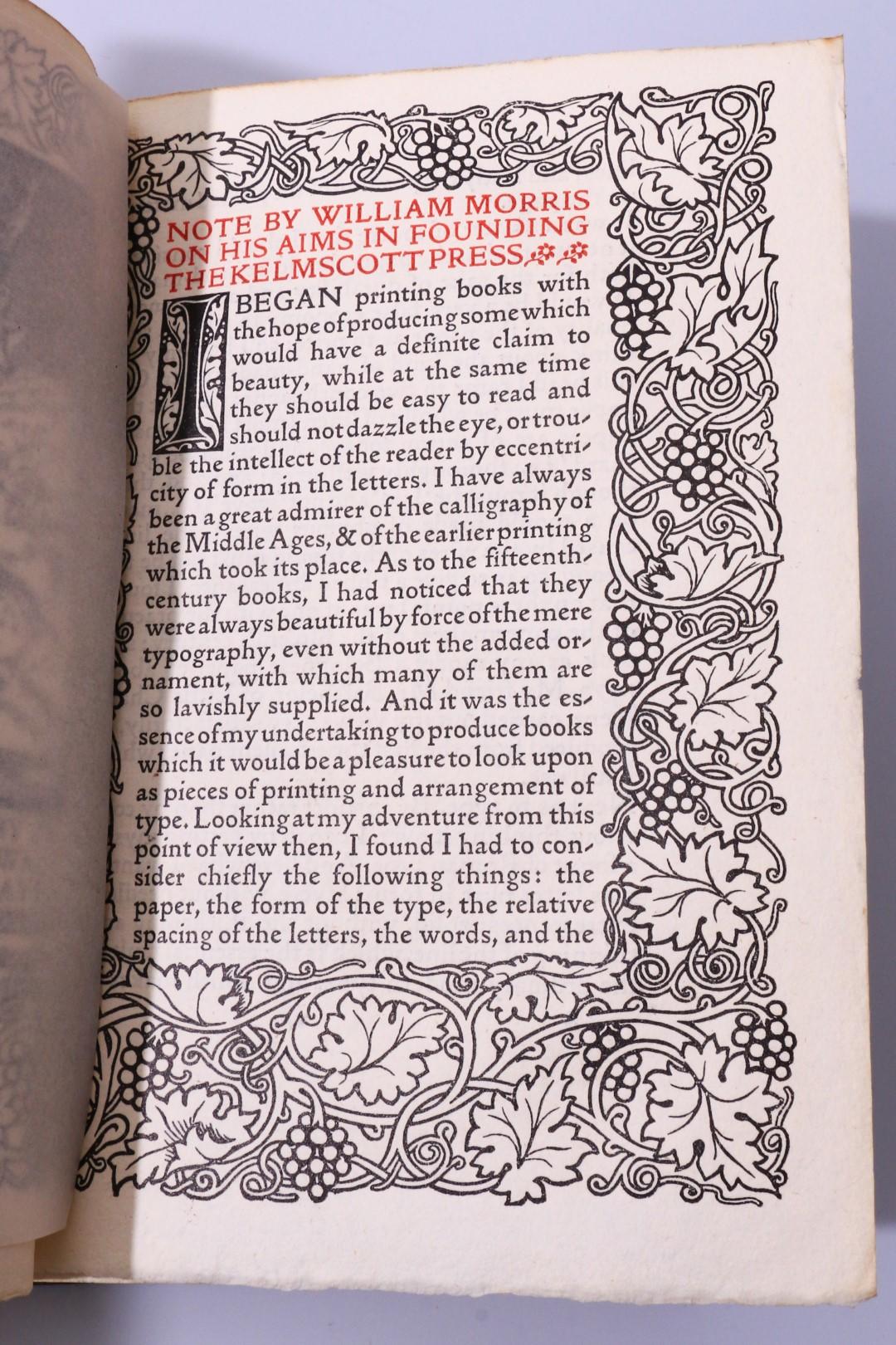 William Morris - A Note by William Morris on his Aims in Founding the Kelmscott Press, Together with a Short Description of the Press by S.C. Cockerell, & an Annotated List of the Books Printed Thereat. - Kelmscott Press, 1898, Limited Edition.